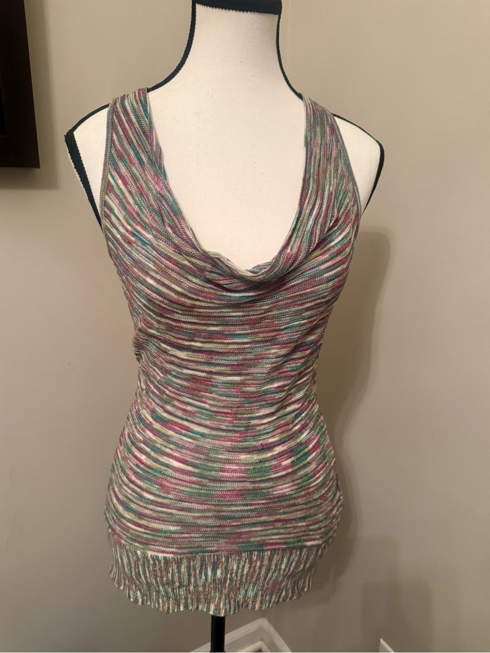 bebe Metallic Knit Halter Top Cowl Neck Open Back Violetta Combo‎ Y2K Small